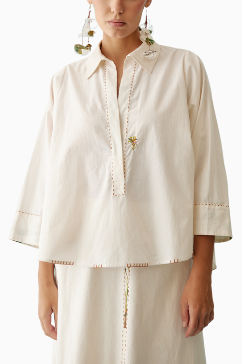 Cream Banana Tree Applique Top