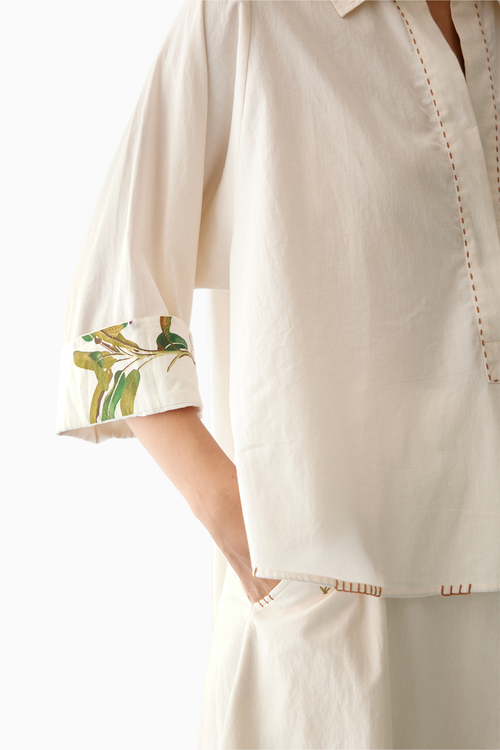 Cream Banana Tree Applique Top