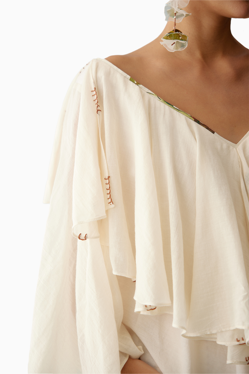 Cream Banana Tree Applique Frill Top