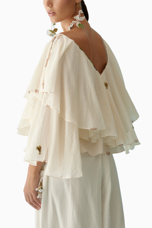 Cream Banana Tree Applique Frill Top