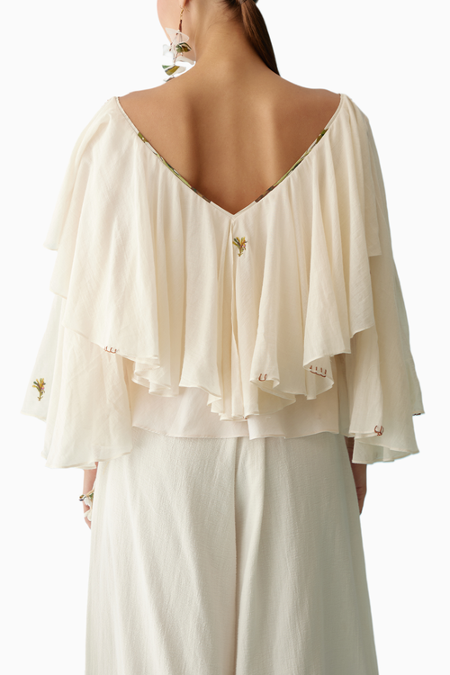 Cream Banana Tree Applique Frill Top