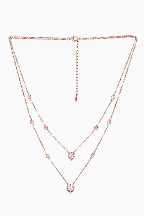 Layered Hearts Silver Chain Necklace