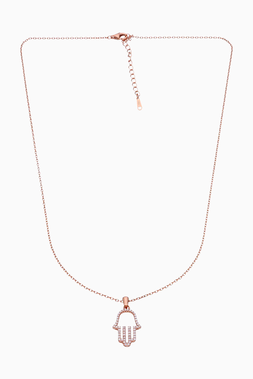 Zircon Single Hamsa Hand Casual Rose Gold Necklace