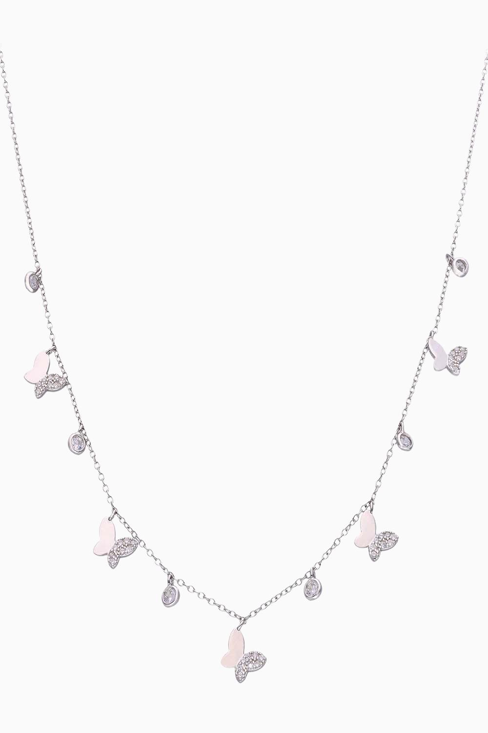 Strand Of Butterflies Zircon Casual Silver Necklace