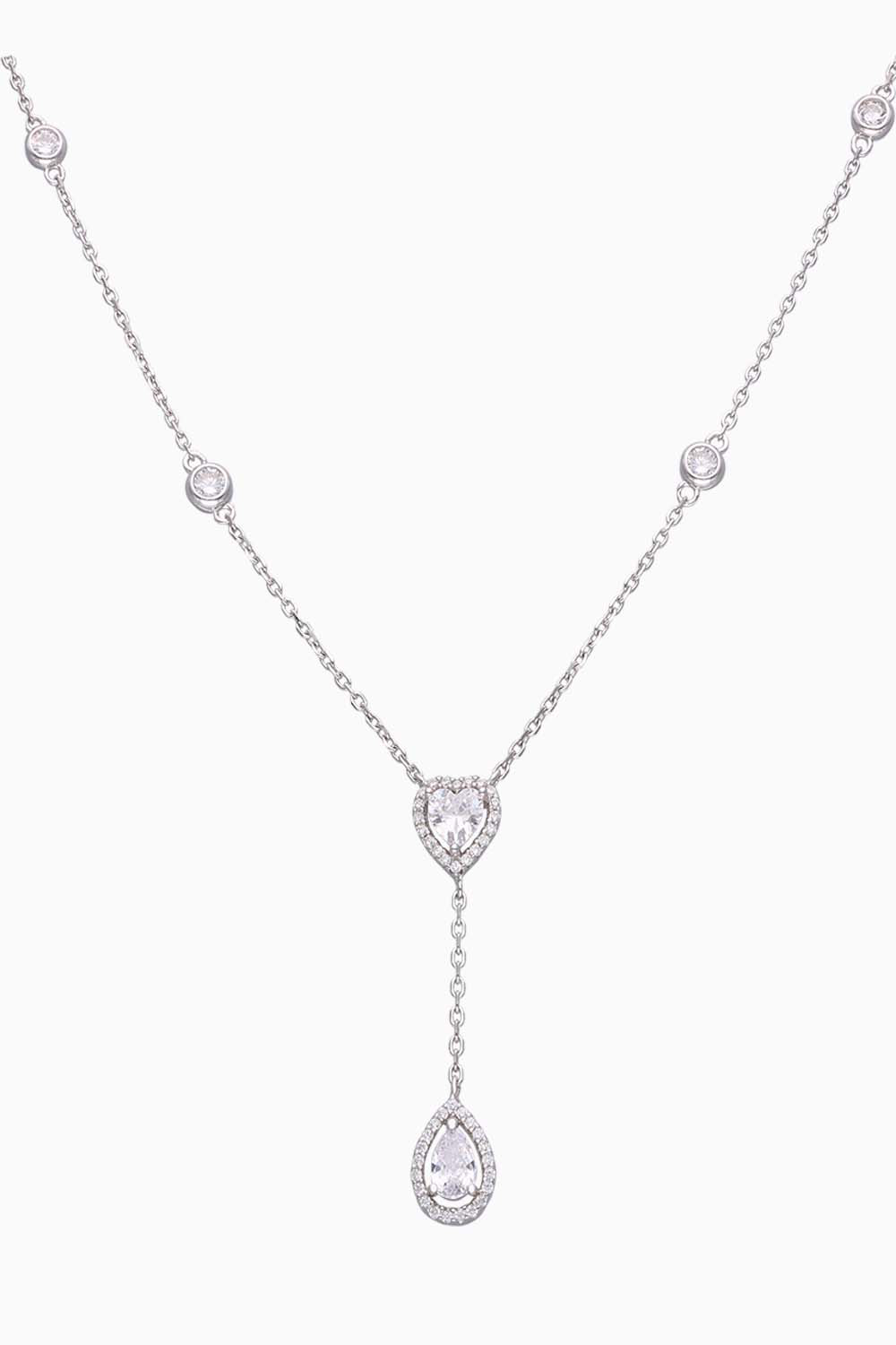 Stylish Crystal Hearts Silver Chain Necklace