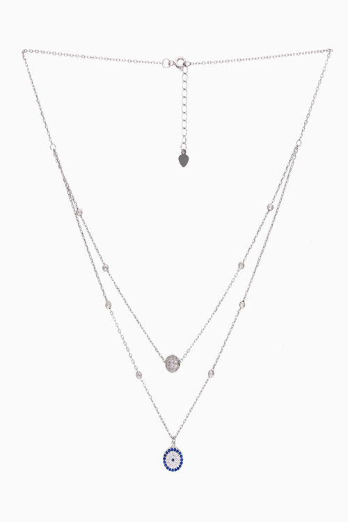 Classic Multi Beads And Evil Eye Silver Chain Necklace