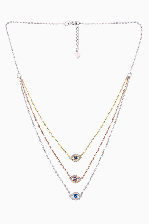 3-Layered Single Studded Evil Eye Chain Necklace