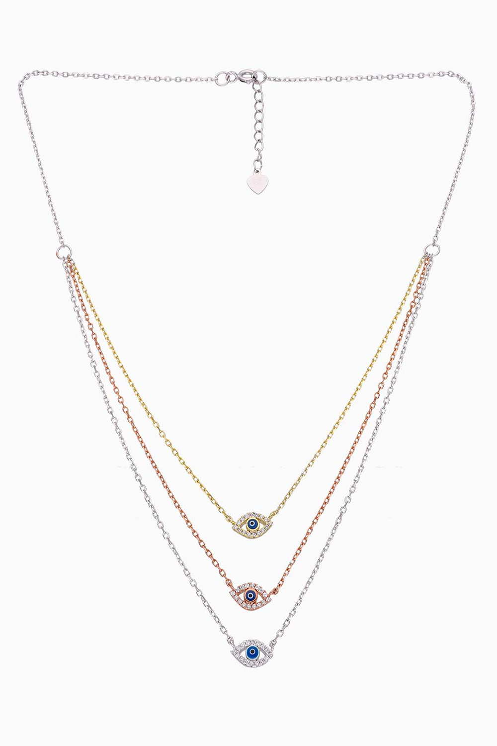 3-Layered Single Studded Evil Eye Chain Necklace