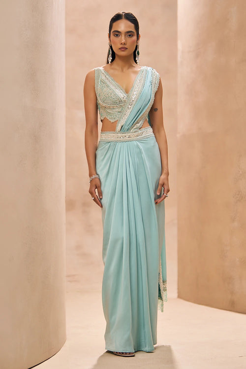 Shea Powder Blue Concept Saree Set