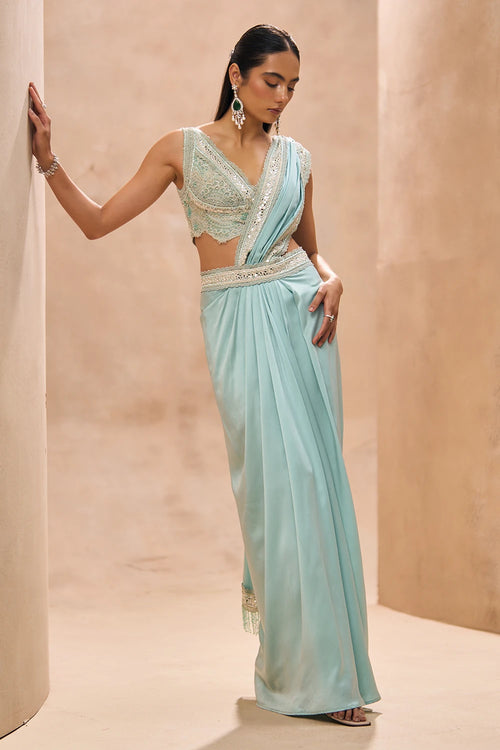 Shea Powder Blue Concept Saree Set