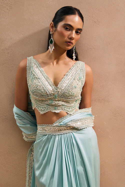 Shea Powder Blue Concept Saree Set