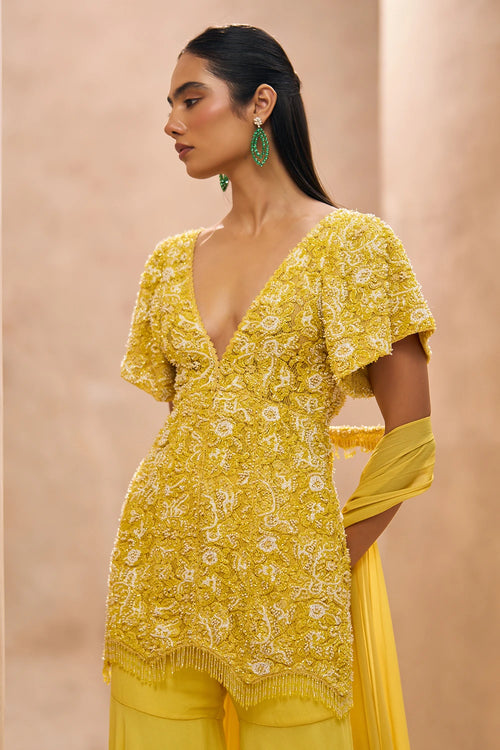 Era Yellow Short Kurta and Sharara Set
