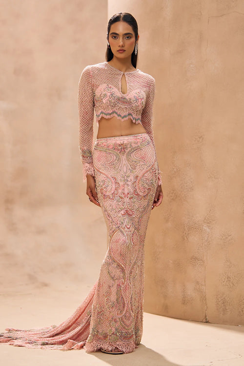 Arlette Baby Pink Blouse With Fishcut Skirt Set