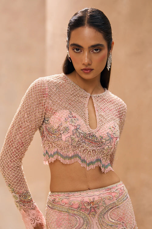 Arlette Baby Pink Blouse With Fishcut Skirt Set