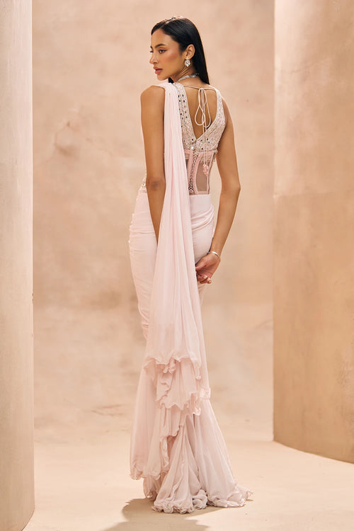 Agnes Baby Pink Ruffle Saree Set