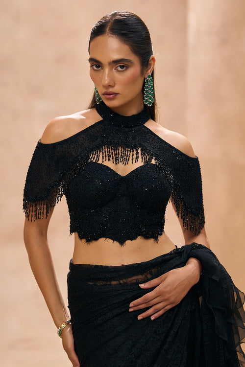 Celine Black Bustier and Saree Set