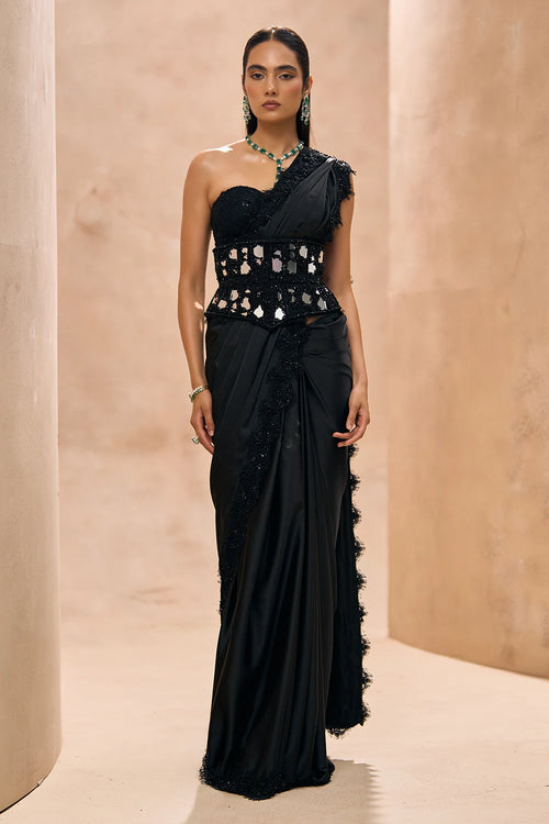 Lea Black Corset Belt & Saree Set
