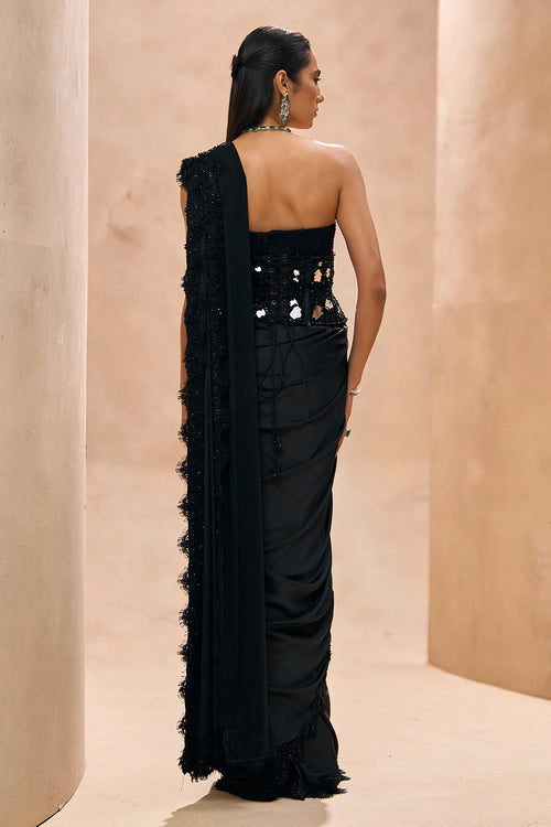 Lea Black Corset Belt & Saree Set