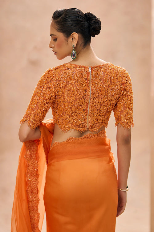 Eleni Orange Saree With Blouse Set