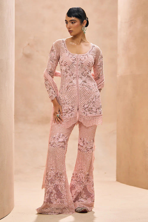 Ines Baby Pink Jacket Style Short Kurta Set
