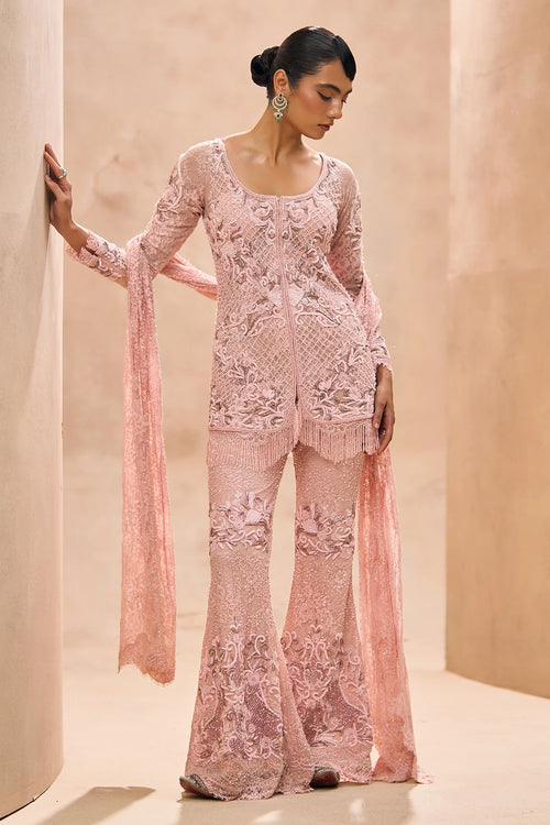 Ines Baby Pink Jacket Style Short Kurta Set