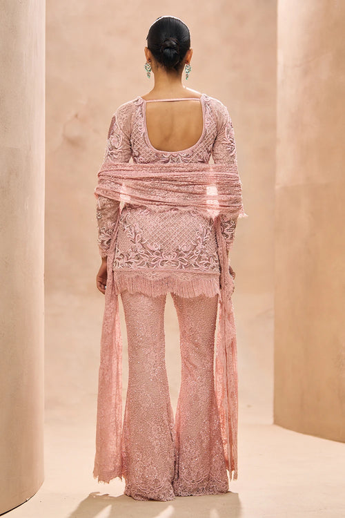 Ines Baby Pink Jacket Style Short Kurta Set