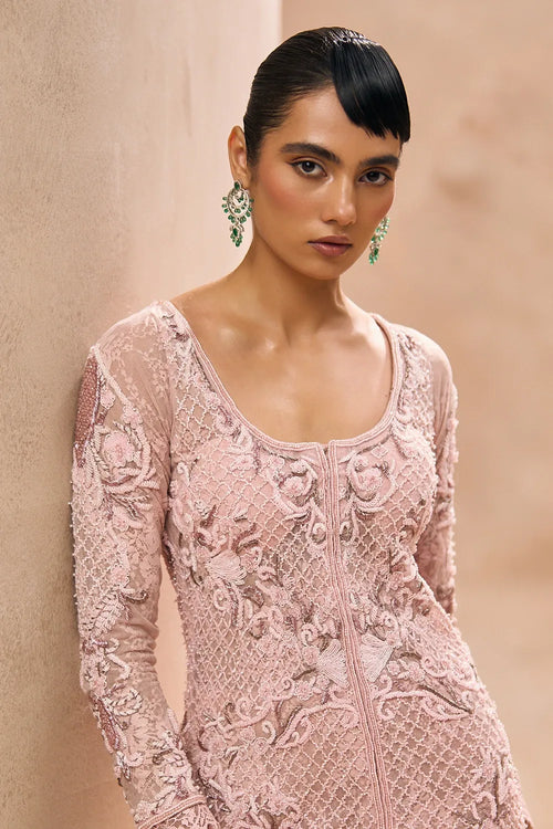 Ines Baby Pink Jacket Style Short Kurta Set