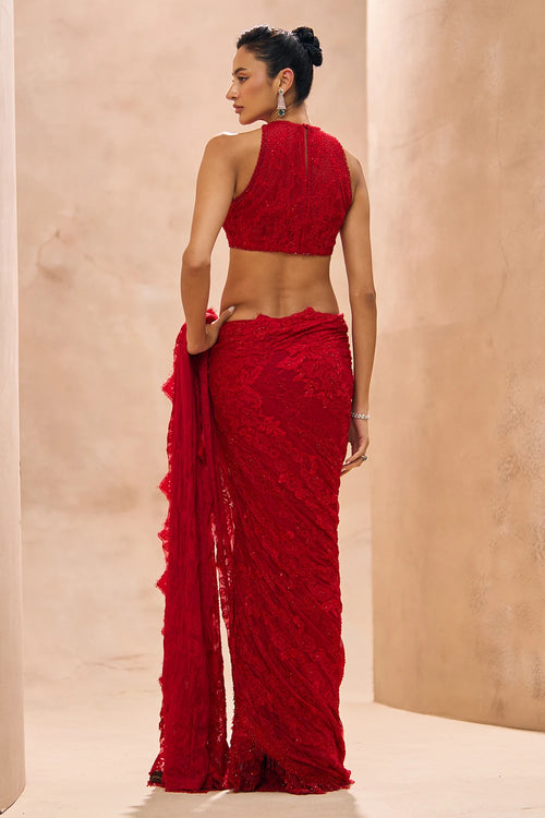 Renee Red Embellished Lehenga Saree Set