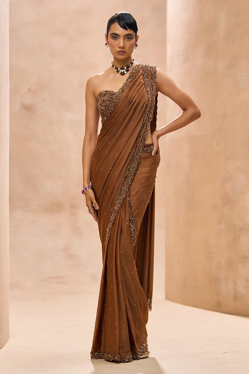 Coco Brown Double Border Saree Set
