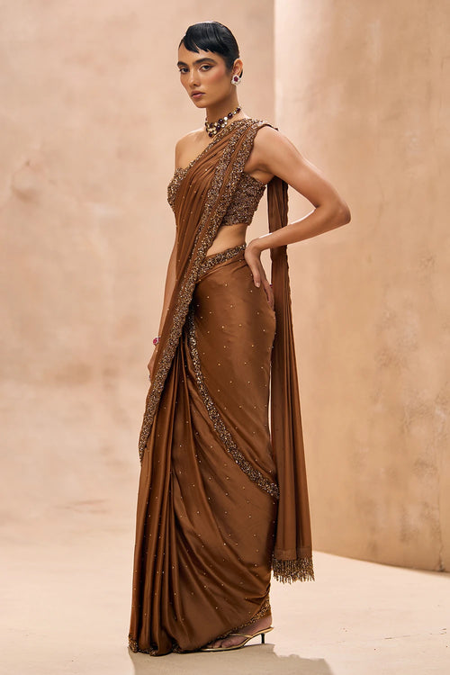 Coco Brown Double Border Saree Set
