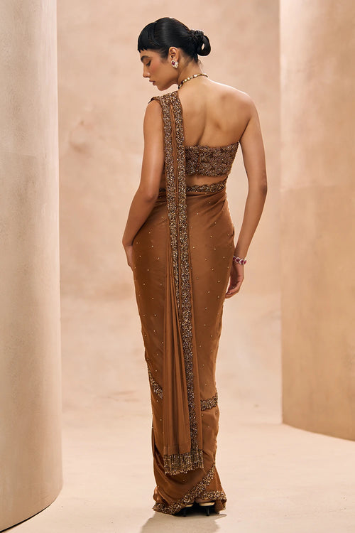 Coco Brown Double Border Saree Set