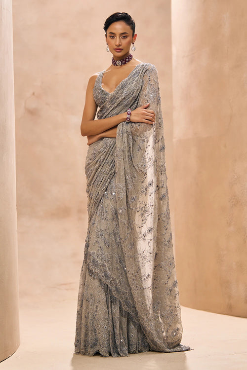 Lainey Grey Fully Embellished Concept Lehenga Saree Set