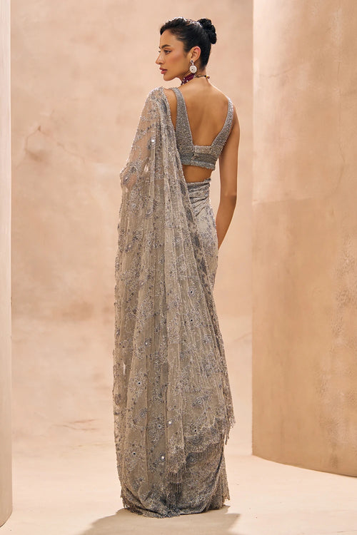 Lainey Grey Fully Embellished Concept Lehenga Saree Set