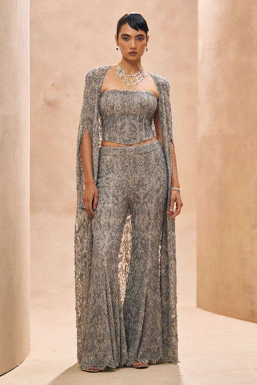 Esme Grey Embellished Corset and Cape Set