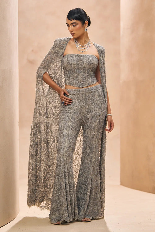 Esme Grey Embellished Corset and Cape Set