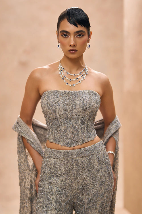 Esme Grey Embellished Corset and Cape Set