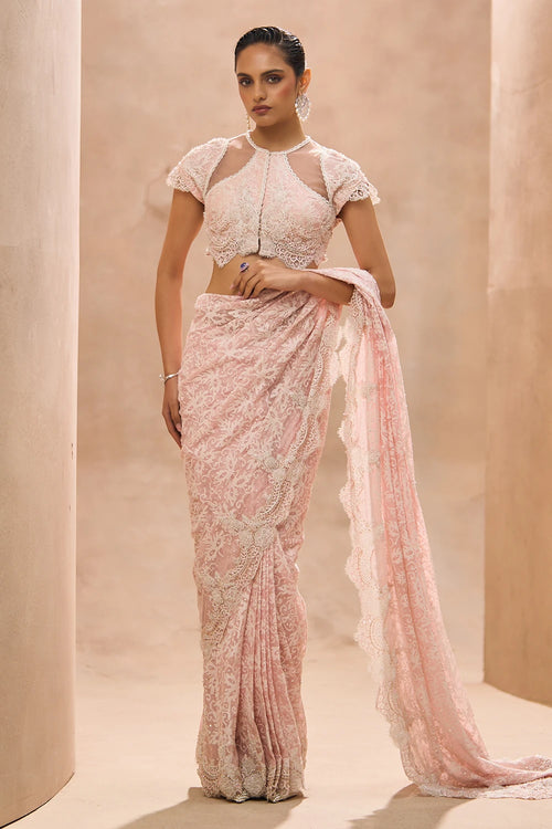 Fiona Baby Pink Pre Stitched Saree Set
