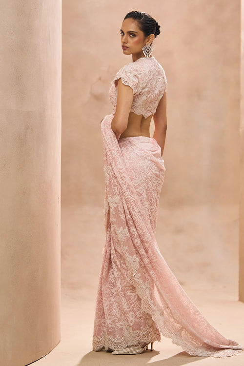 Fiona Baby Pink Pre Stitched Saree Set
