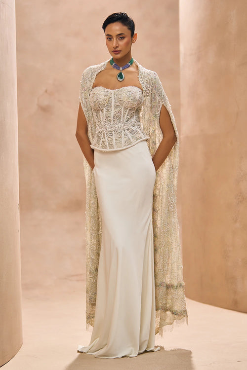 Venice Ivory Peplum Corset With Cape Set
