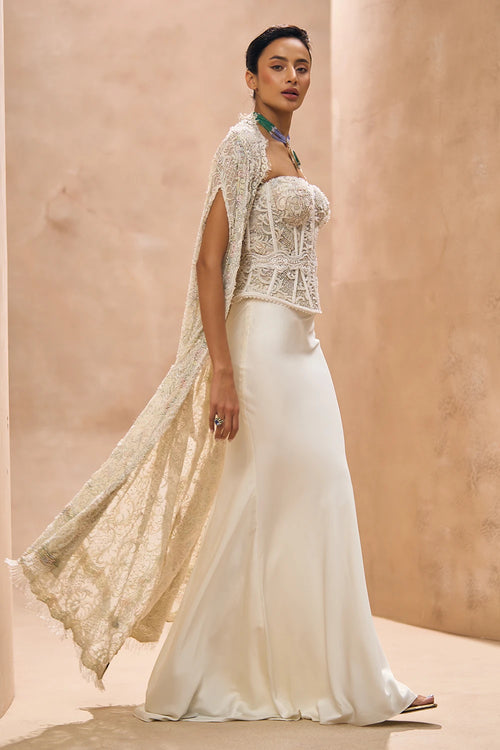 Venice Ivory Peplum Corset With Cape Set