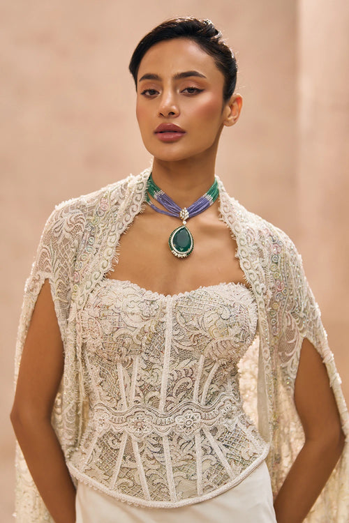 Venice Ivory Peplum Corset With Cape Set