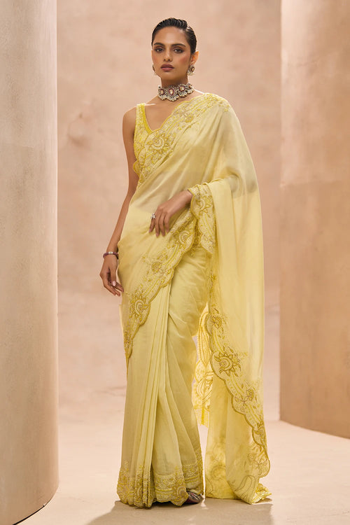 Viva Yellow Blouse With Saree Set