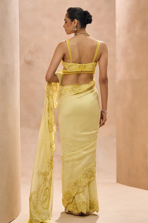 Viva Yellow Blouse With Saree Set
