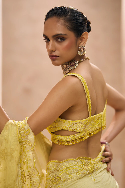 Viva Yellow Blouse With Saree Set