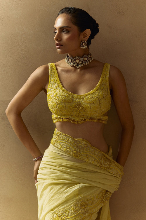 Viva Yellow Blouse With Saree Set