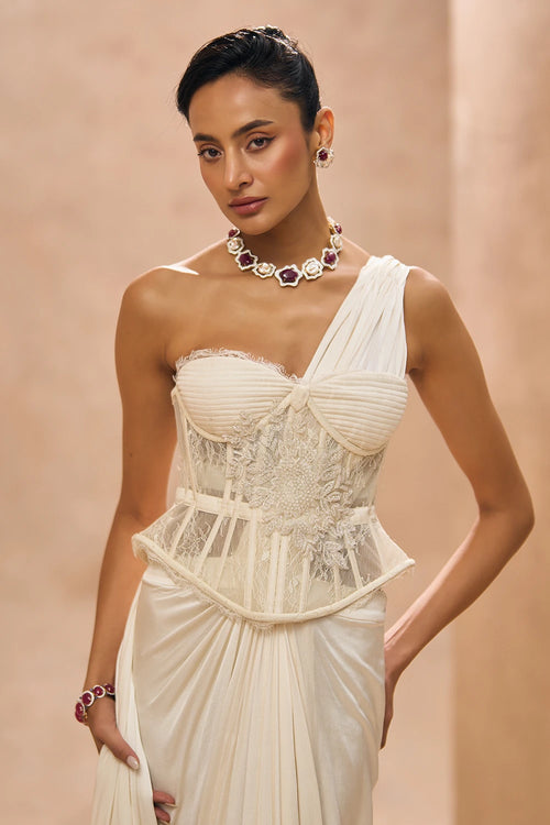 Prisha Floral Corset With Concept Slit Saree Set