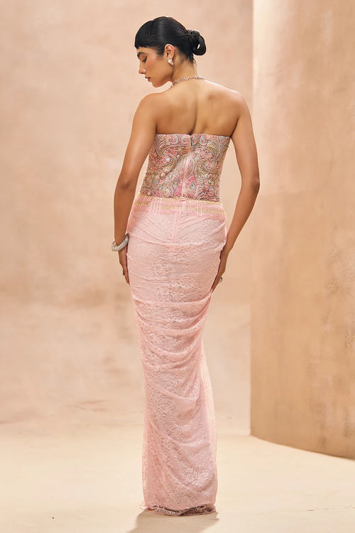 Aari Baby Pink Corset Top With Drape Skirt Set