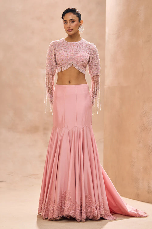 Becca Baby Pink Blouse With Fishcut Fluncy Skirt Set