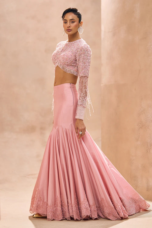 Becca Baby Pink Blouse With Fishcut Fluncy Skirt Set