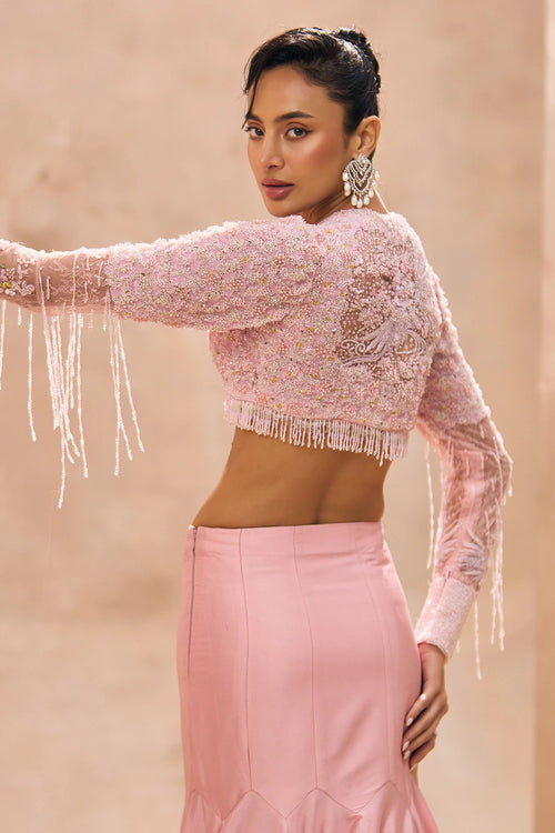 Becca Baby Pink Blouse With Fishcut Fluncy Skirt Set